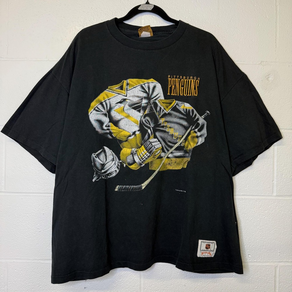 Vintage 90s Pittsburgh Penguins Nutmeg NHL T Shirt Black Mens XL Hockey